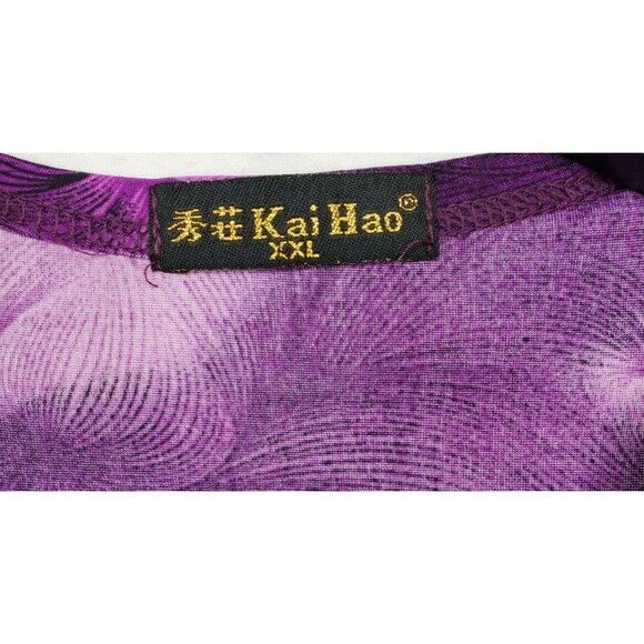 Rare Vintage Kai Hao XXL Purple Floral Glitter Foil Short Sleeve Women Shirt - Picture 6 of 10